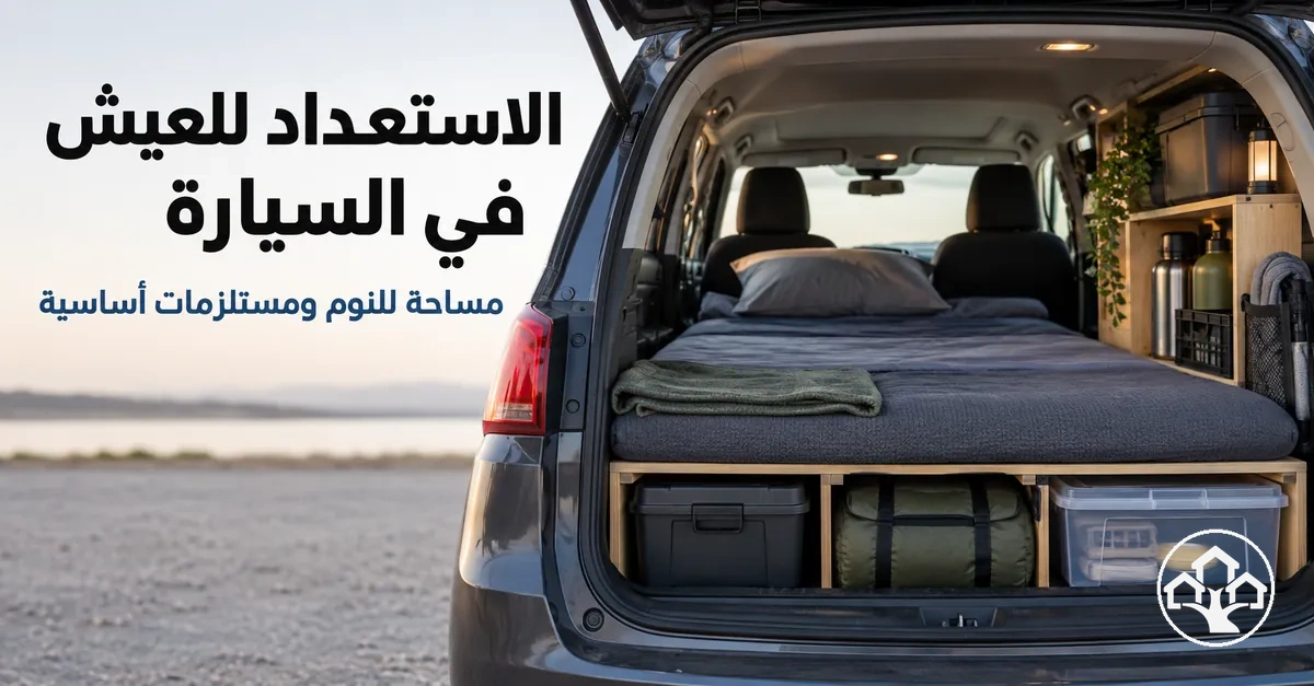 سيارة مجهزة للعيش فيها مع مساحة للنوم ومستلزمات أساسية