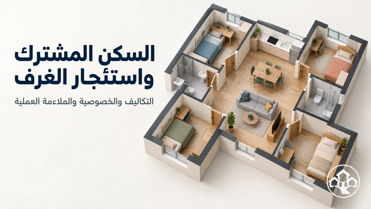 ترتيب سكن مشترك يضم غرفًا خاصة ومساحات معيشة مشتركة