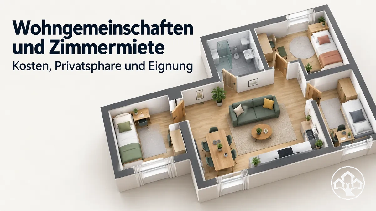 Wohngemeinschaft mit privaten Zimmern und gemeinsam genutzten Wohnbereichen