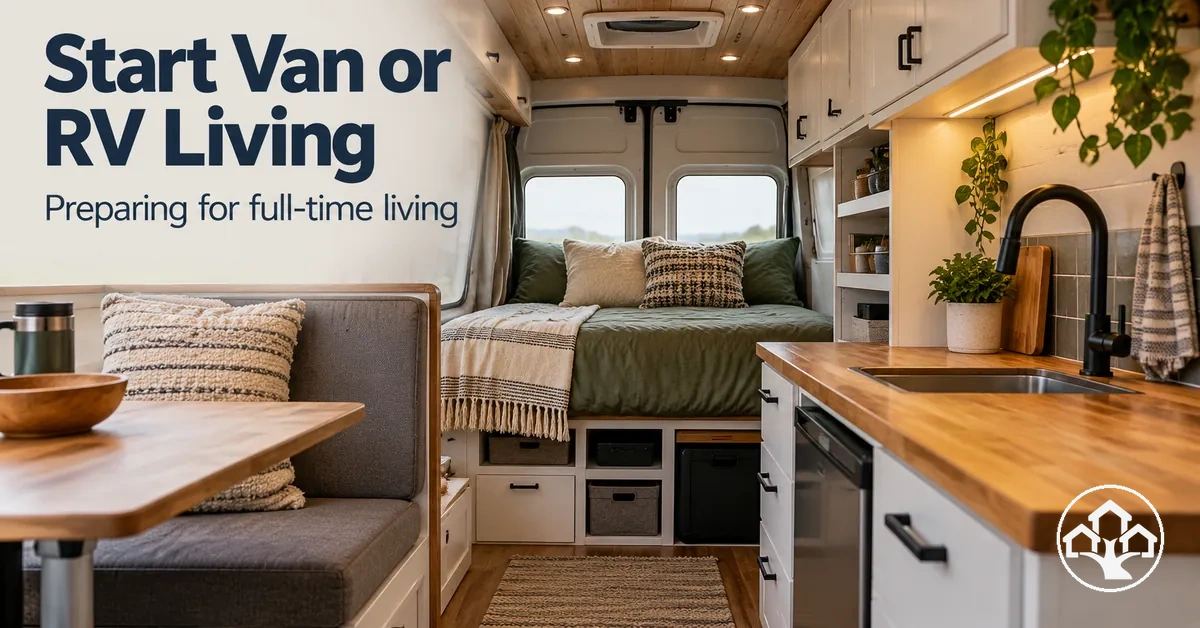 Van or RV interior arranged for beginning full-time living
