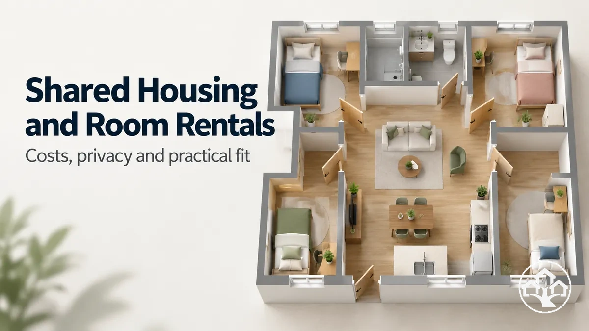 Shared housing arrangement with private rooms and common living space