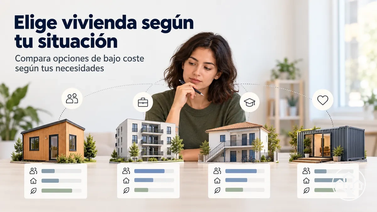 Distintas alternativas de vivienda de bajo coste comparadas según la situación y las necesidades personales