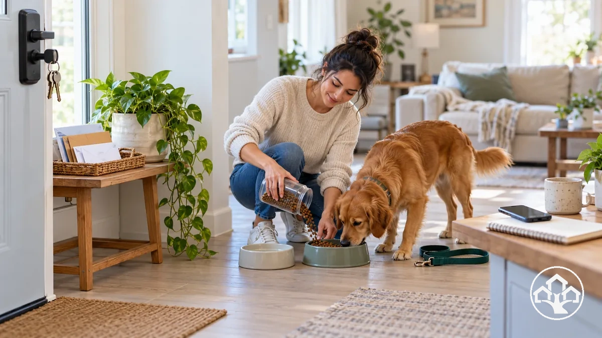 Gardien effectuant les responsabilités convenues concernant le domicile, les animaux et la communication pendant un gardiennage