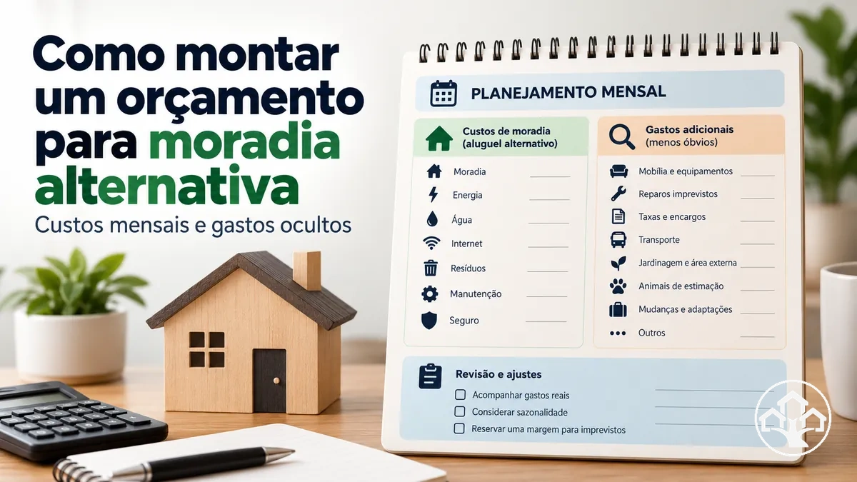 Orçamento mensal com custos de moradia alternativa e gastos ocultos