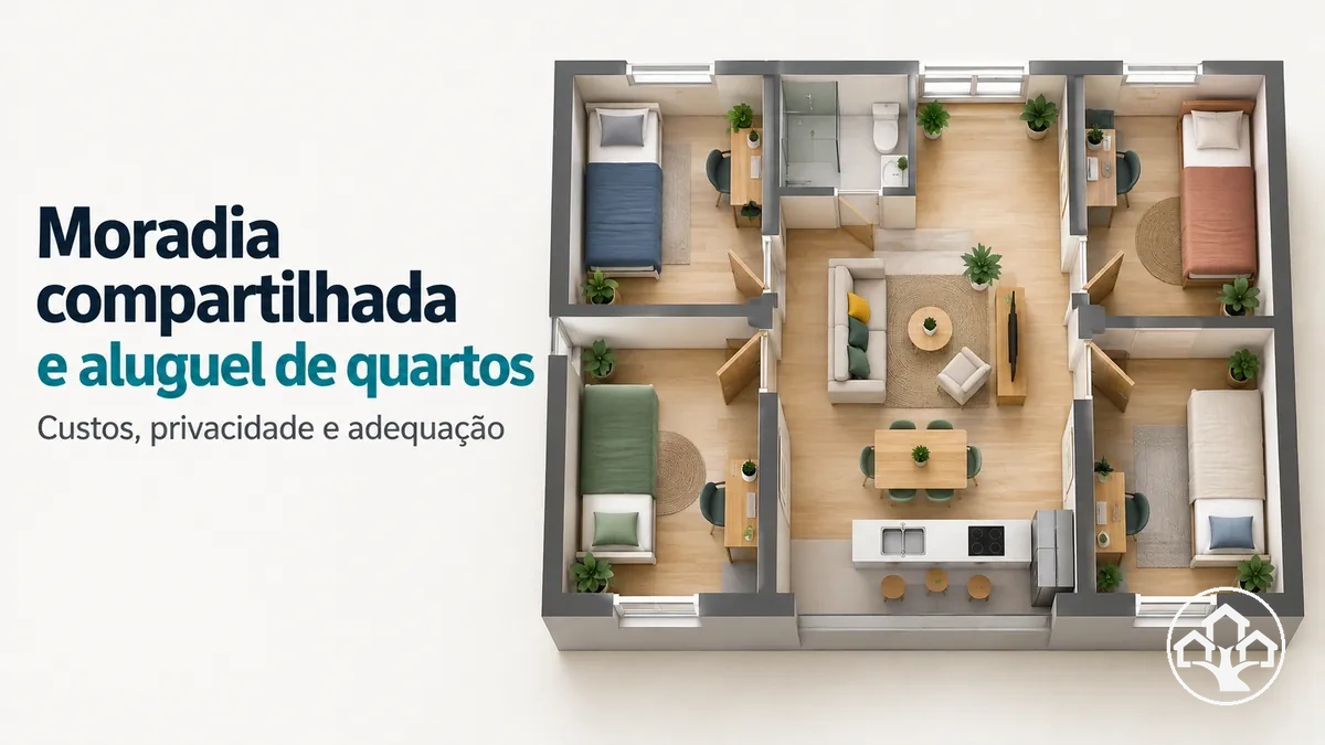 Moradia compartilhada com quartos privativos e áreas comuns