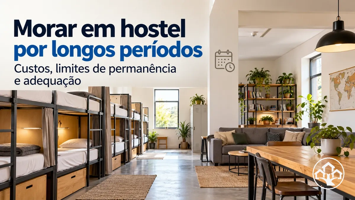 Hospedagem de longa duração em hostel com dormitórios e áreas comuns compartilhadas