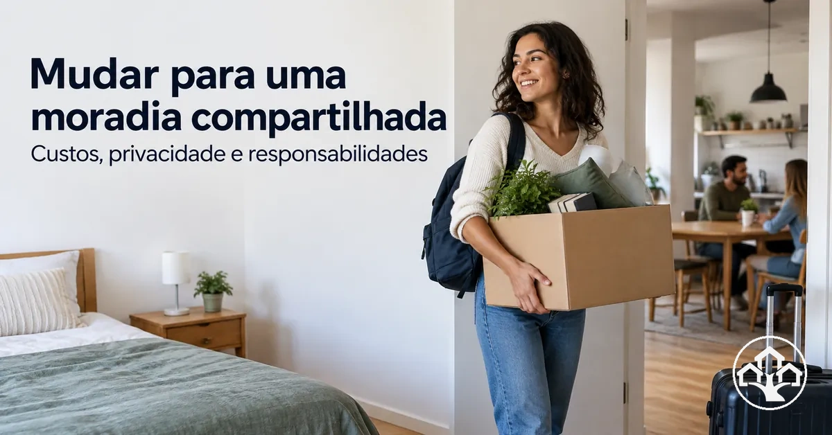 Mudança para uma moradia compartilhada com pertences pessoais e áreas comuns