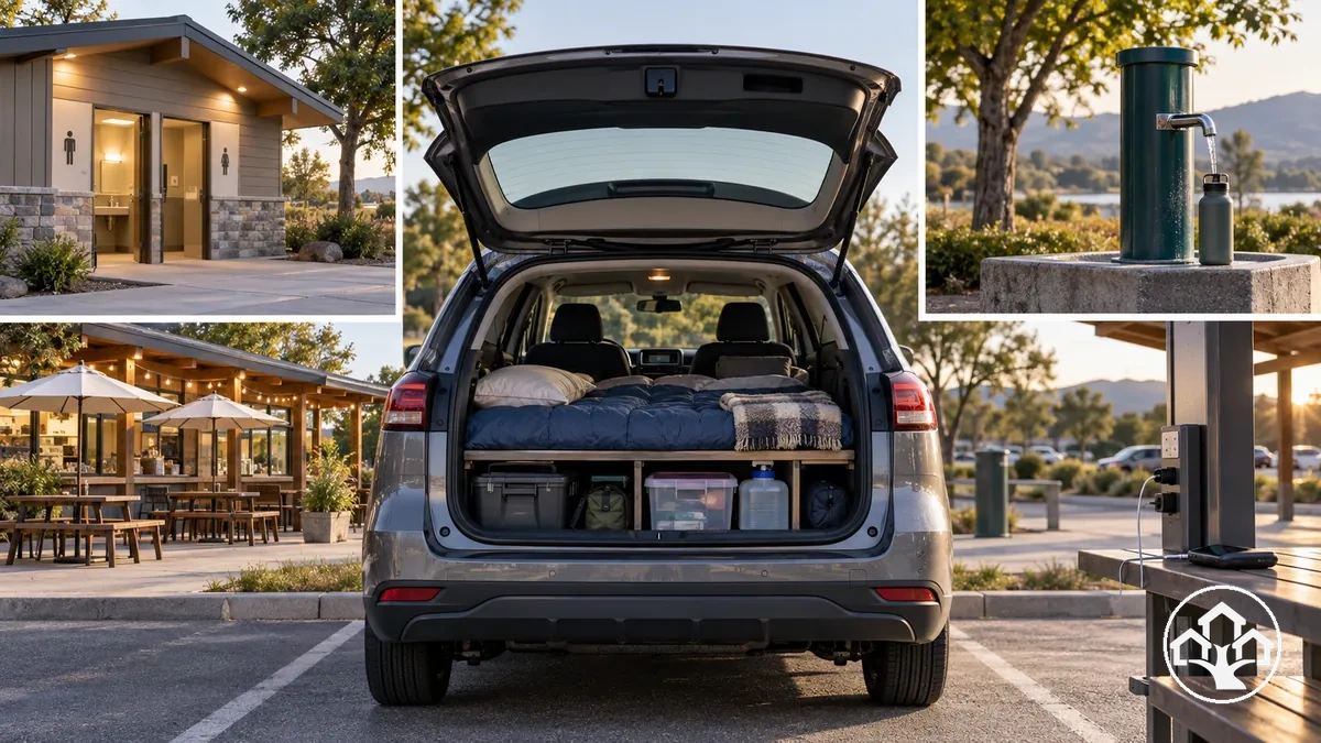 Carro de passeio organizado para dormir e guardar pertences como parte de morar em tempo integral no carro