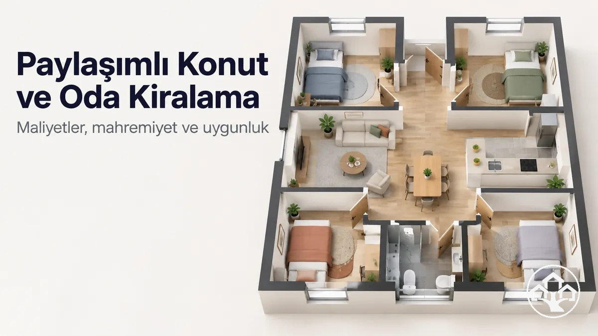 Özel odalar ve ortak yaşam alanları bulunan paylaşımlı konut düzeni