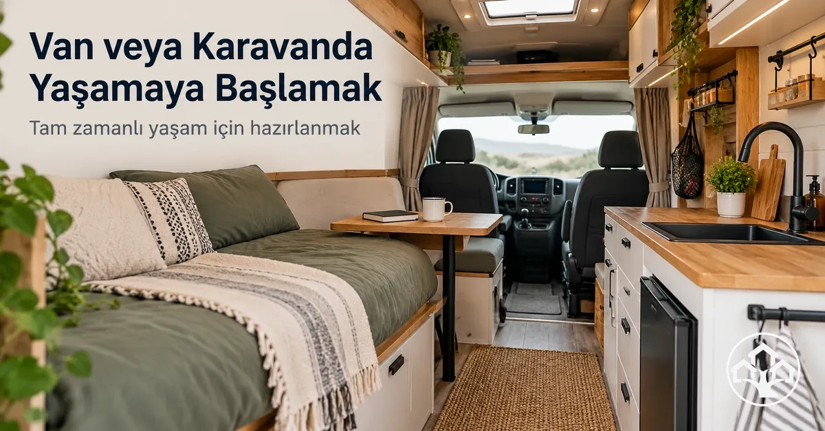 Tam zamanlı yaşam için düzenlenmiş van veya karavan iç mekânı